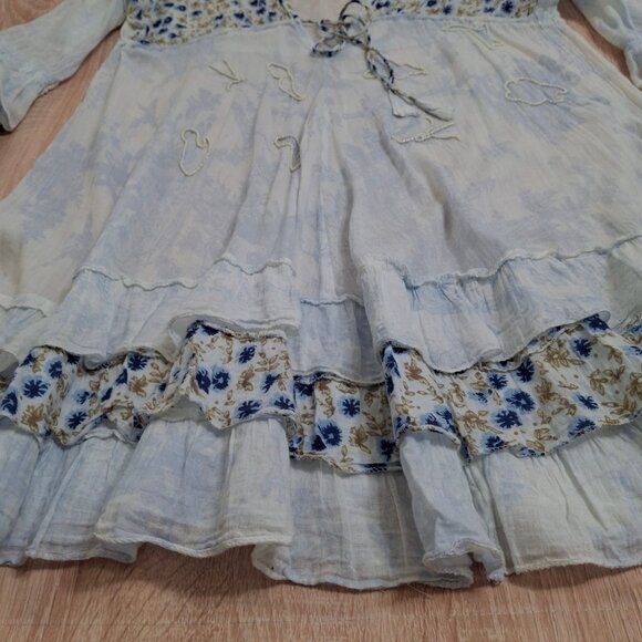 Boho Peasant Dress Beachy Ruffles Size L Beaded Empire Waist ¾ Riffled Sleeves - Picture 4 of 12